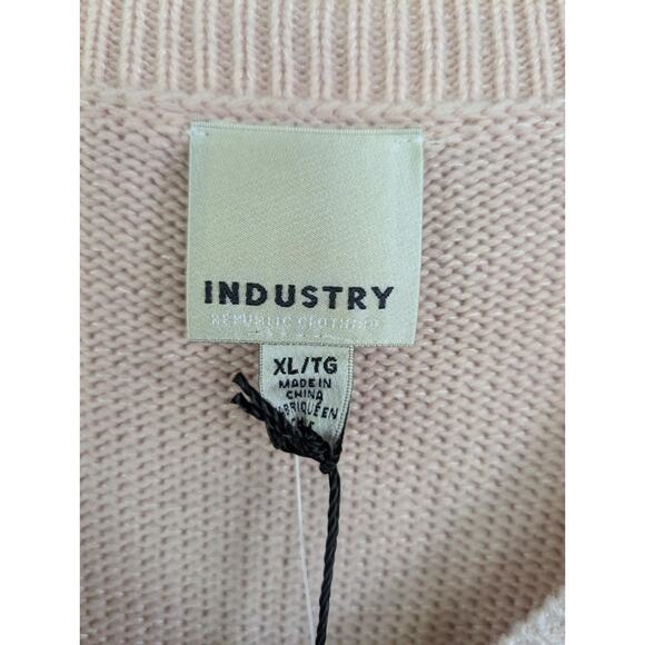 Industry Fashion V Neck Crochet Cutout Knitted Pullover Pink Sweater Size XL NWT - Picture 4 of 8